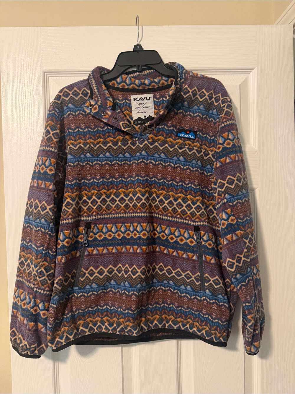 Kavu Menβs Zip-Up Patterned Fleece Sweater - Purple, Blue, Brown